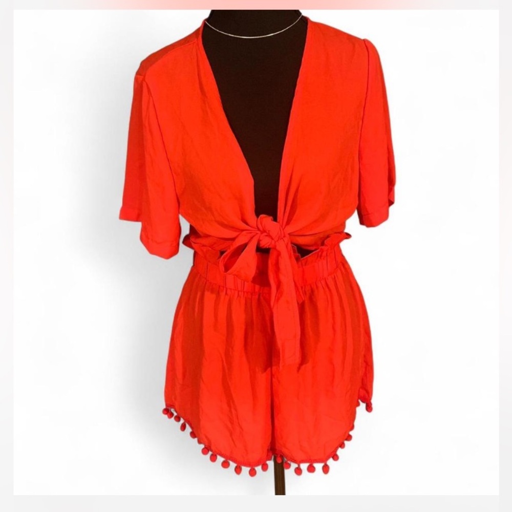 SHEIN Red Pom Pom Short Set, Size M/6